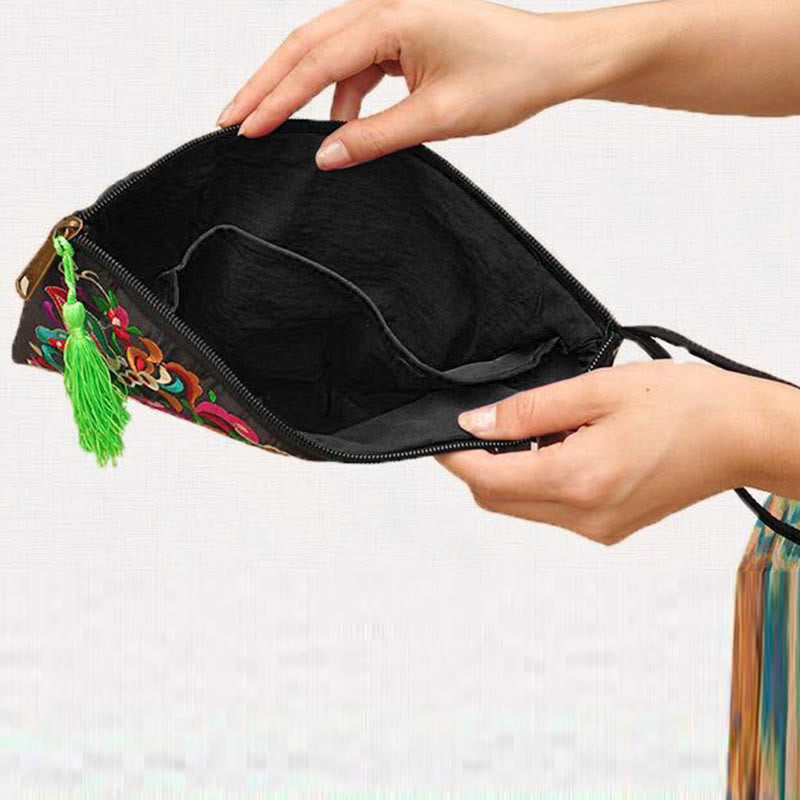 Buddha Stones Smok Motyl Kosmos Kwiat Haft Portfel Torebka na Zakupy