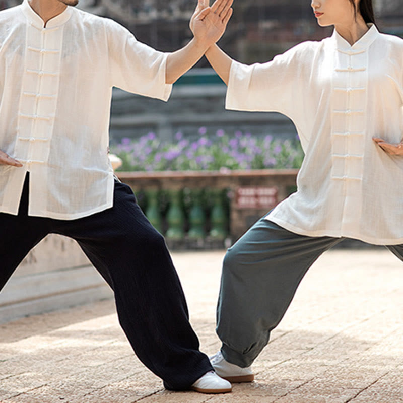 Buddha Stones Jednolity Kolor Żaba-Guzik Medytacja Modlitwa Duchowy Zen Tai Chi Qigong Praktyka Unisex Zestaw Ubrań