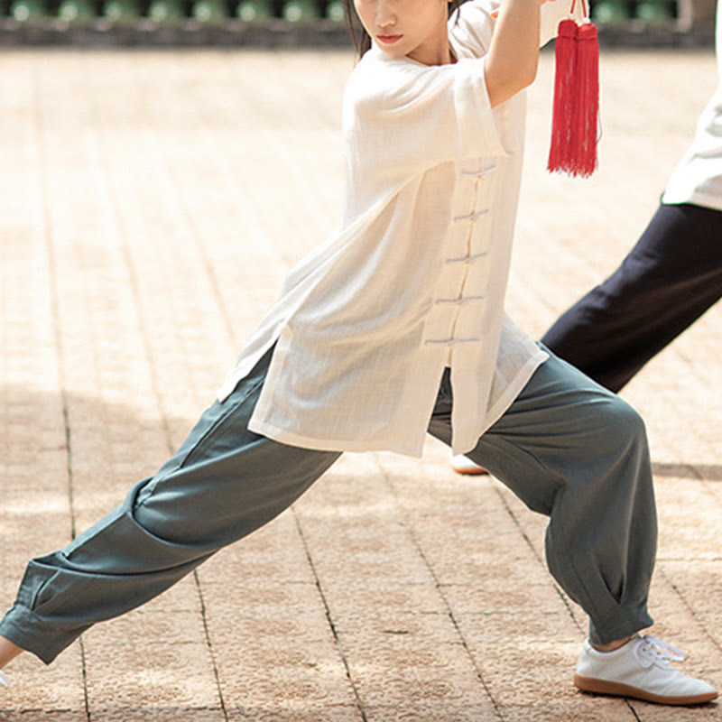 Buddha Stones Jednolity Kolor Żaba-Guzik Medytacja Modlitwa Duchowy Zen Tai Chi Qigong Praktyka Unisex Zestaw Ubrań