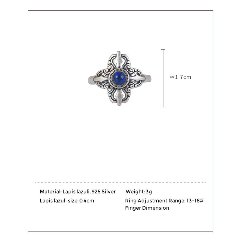 Buddha Stones Tybet 925 Srebro Sterling Naturalny Lazuryt Pozytywny Regulowany Pierścień - image 8