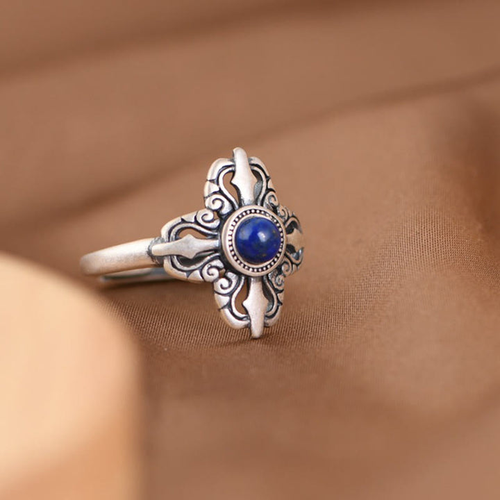 Buddha Stones Tybet 925 Srebro Sterling Naturalny Lazuryt Pozytywny Regulowany Pierścień - image 3