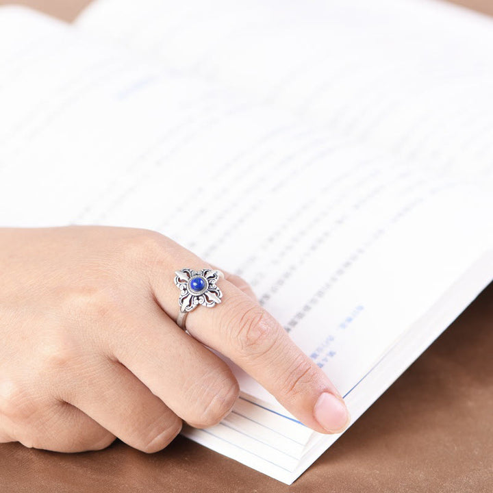 Buddha Stones Tybet 925 Srebro Sterling Naturalny Lazuryt Pozytywny Regulowany Pierścień - image 5