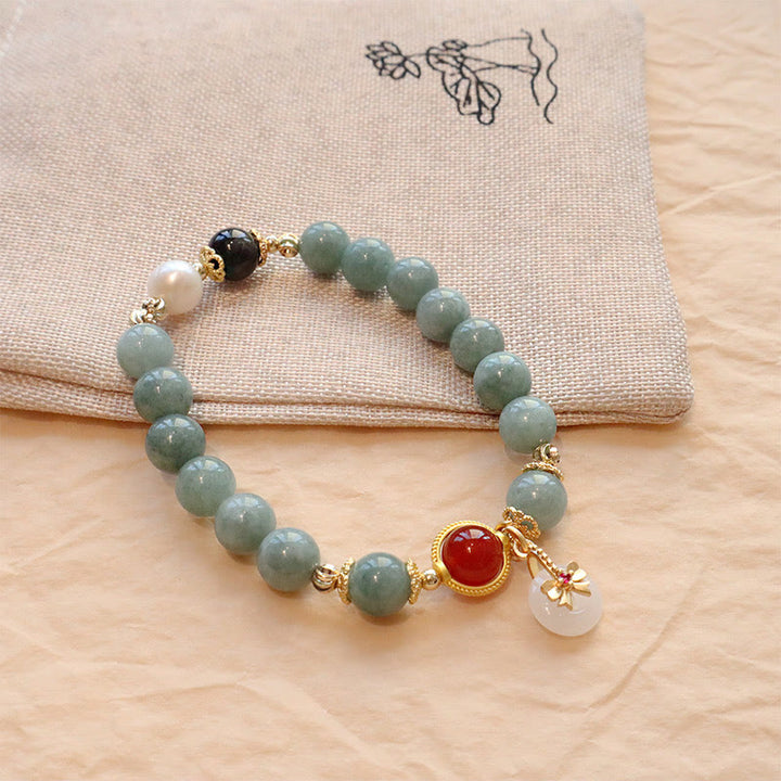 Bransoletka z kokardą i Buddha Stones Naturalny Jadeit Czerwony Agat