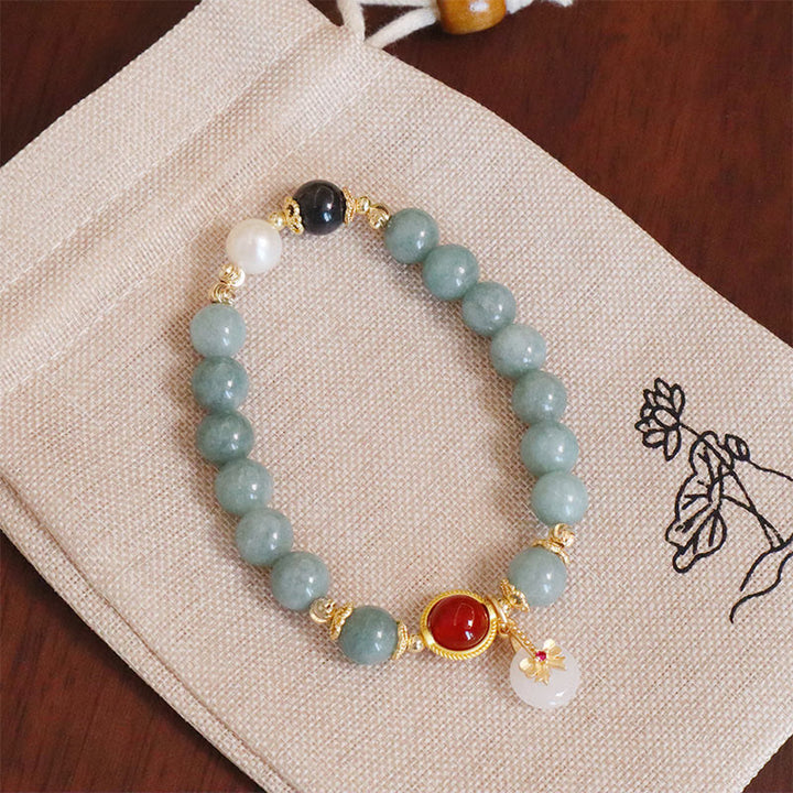 Bransoletka z kokardą i Buddha Stones Naturalny Jadeit Czerwony Agat