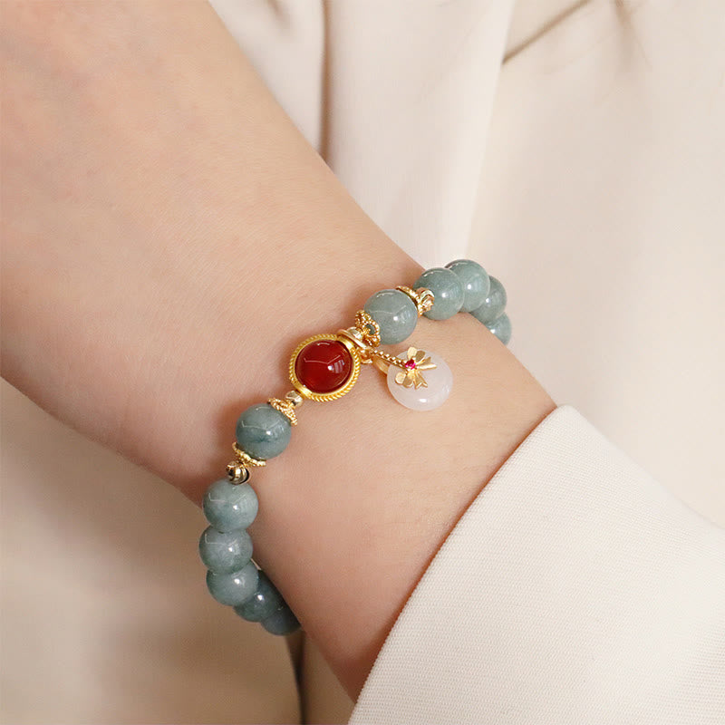 Bransoletka z kokardą i Buddha Stones Naturalny Jadeit Czerwony Agat