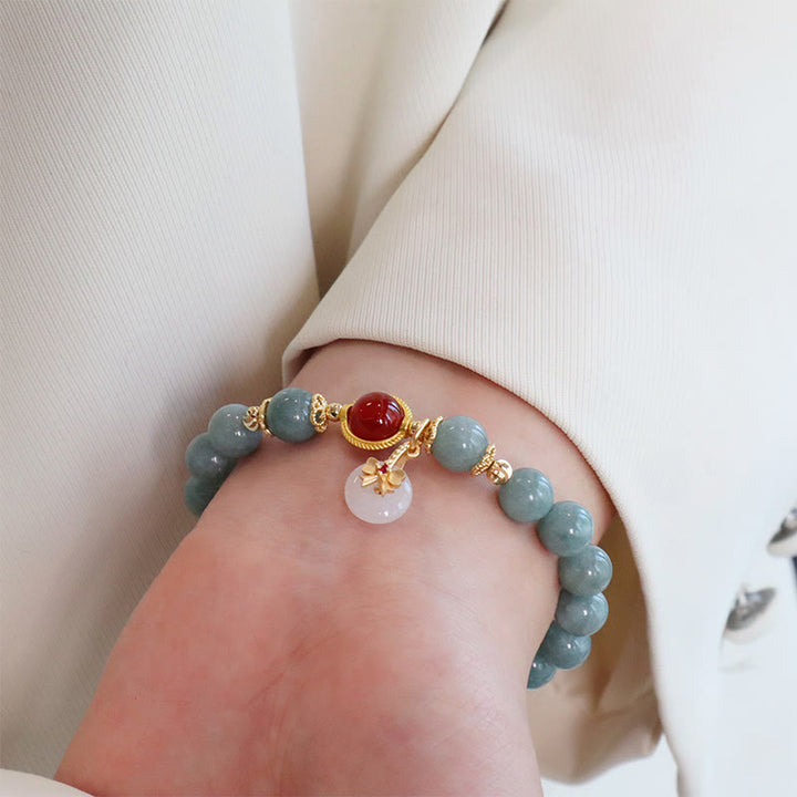 Bransoletka z kokardą i Buddha Stones Naturalny Jadeit Czerwony Agat