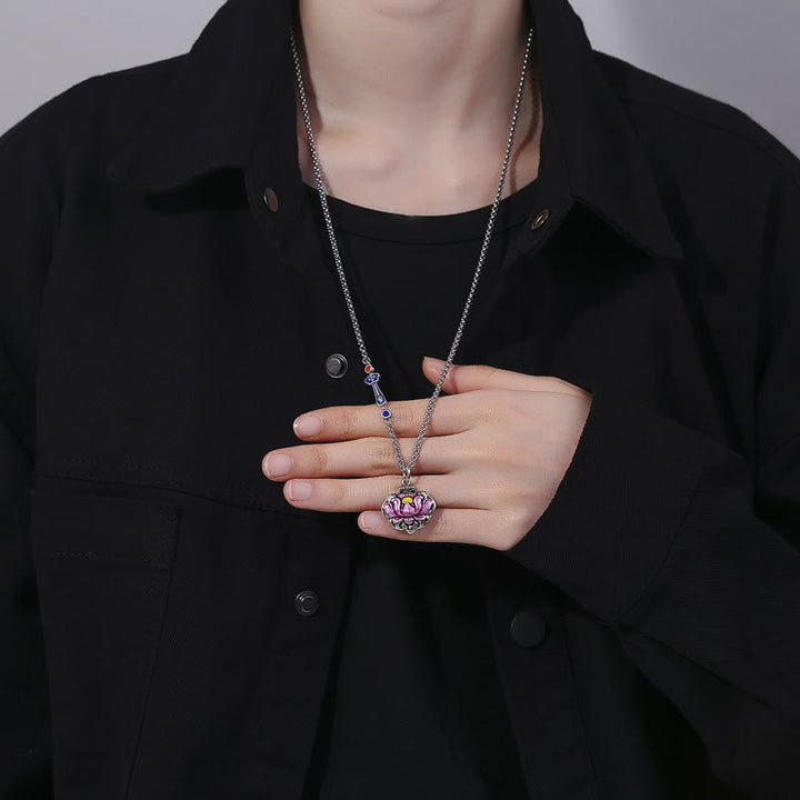 Buddha Stones Tybet Miedź Lotos Szczęście Nowy Początek Naszyjnik Wisiorek