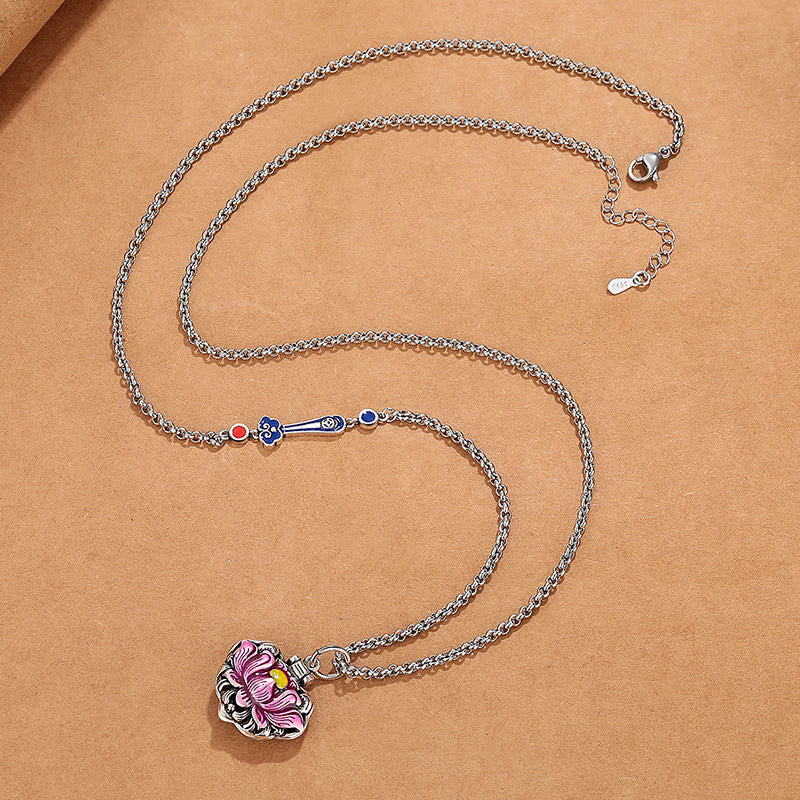 Buddha Stones Tybet Miedź Lotos Szczęście Nowy Początek Naszyjnik Wisiorek