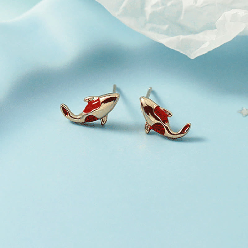 Buddha Stones Miedziany Naszyjnik Bogactwo Ryb Koi Wisiorek Czerwona Lina Bransoletka Kolczyki Zestaw