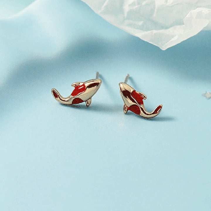 Buddha Stones Miedziany Naszyjnik Bogactwo Ryb Koi Wisiorek Czerwona Lina Bransoletka Kolczyki Zestaw