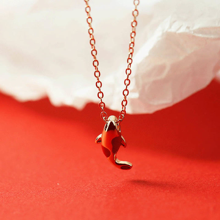 Buddha Stones Miedziany Naszyjnik Bogactwo Ryb Koi Wisiorek Czerwona Lina Bransoletka Kolczyki Zestaw