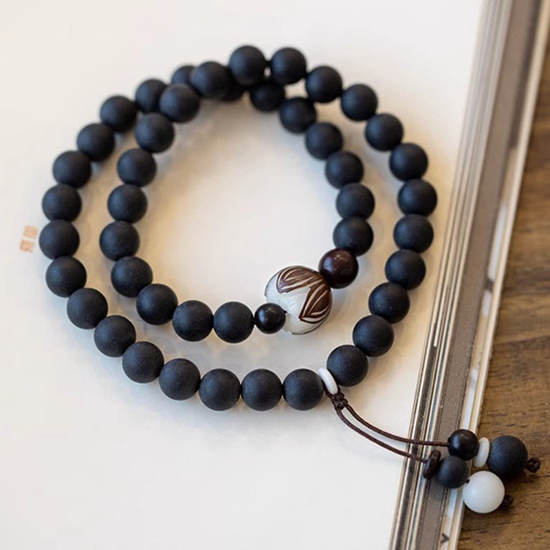 Buddha Stones Tybetańskie Dwuwarstwowa Cyprysowa Bransoletka Uzdrawiająca Bodhi Lotus