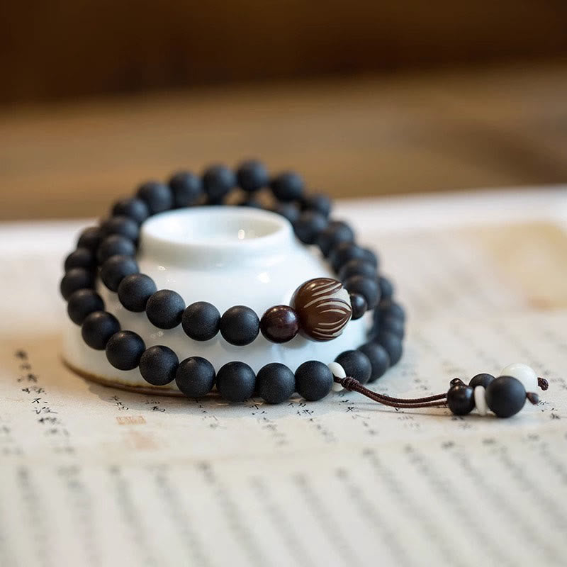 Buddha Stones Tybetańskie Dwuwarstwowa Cyprysowa Bransoletka Uzdrawiająca Bodhi Lotus