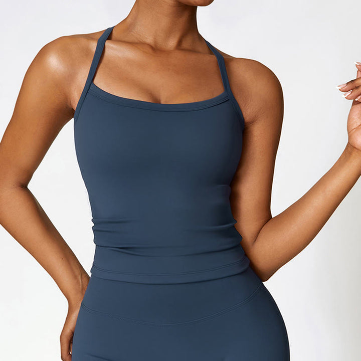 Buddha Stones Jednolity Kolor Krótki Top z Wysokim Stanem Szorty Sportowe Fitness Siłownia Joga Stroje - Ciemnoniebieski - Szczyt - US8-10, UK/AU12-14, EU40-42 (XL) - image 0