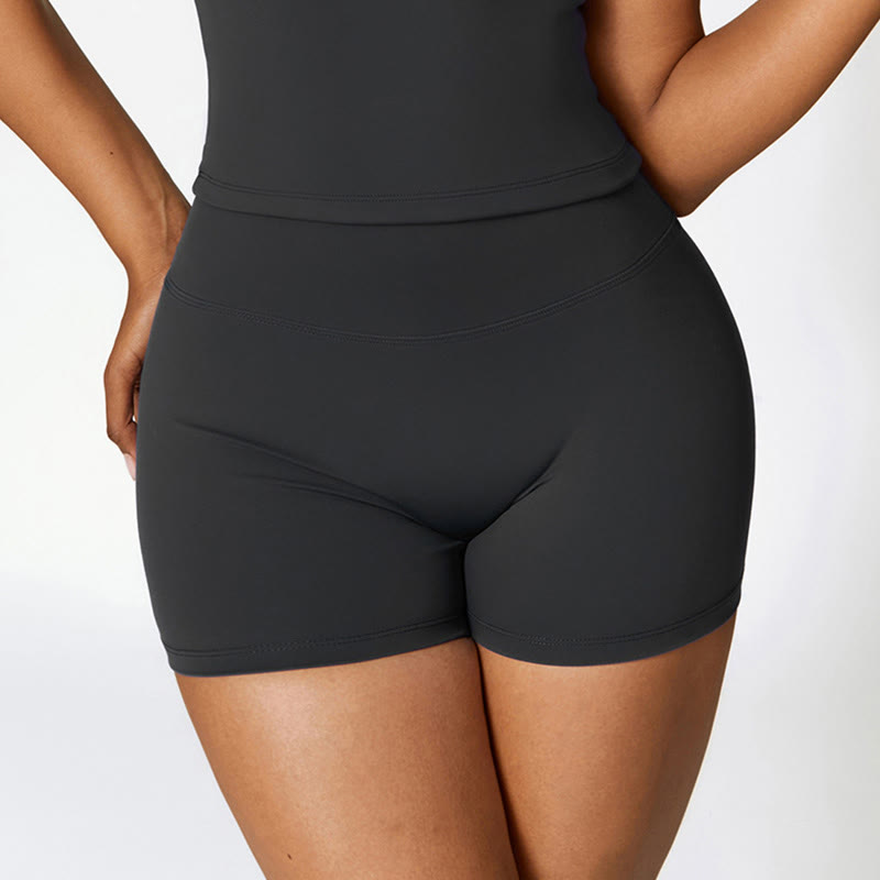 Buddha Stones Jednolity Kolor Krótki Top z Wysokim Stanem Szorty Sportowe Fitness Siłownia Joga Stroje - image 23