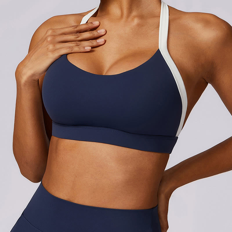 Buddha Stones Jednokolorowy biustonosz z dekoltem halter Długi rękaw Crop Tank Top Spodnie Sport Fitness Siłownia Joga Stroje