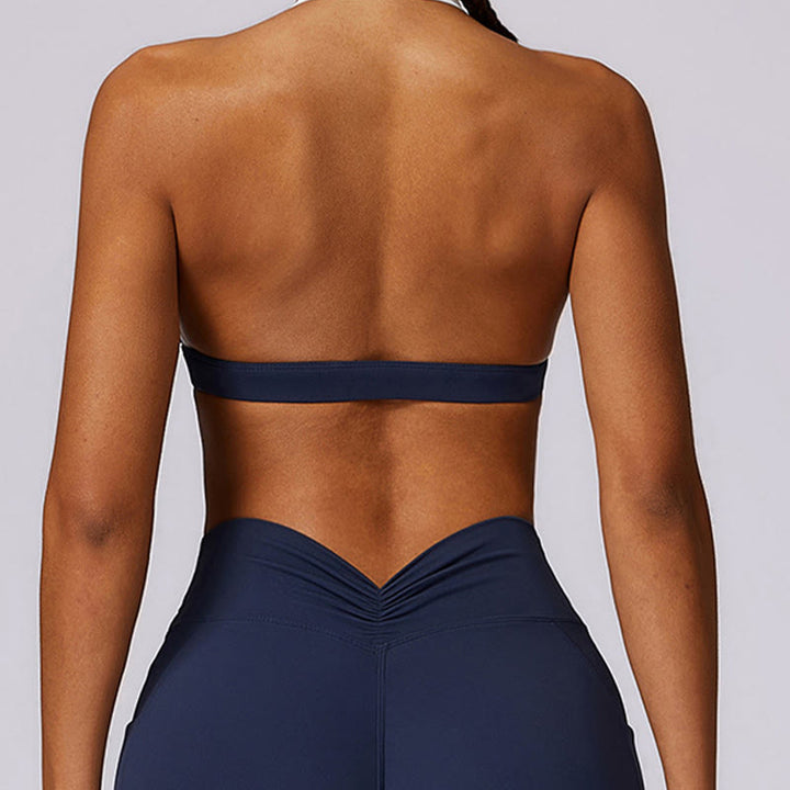 Buddha Stones Jednokolorowy biustonosz z dekoltem halter Długi rękaw Crop Tank Top Spodnie Sport Fitness Siłownia Joga Stroje