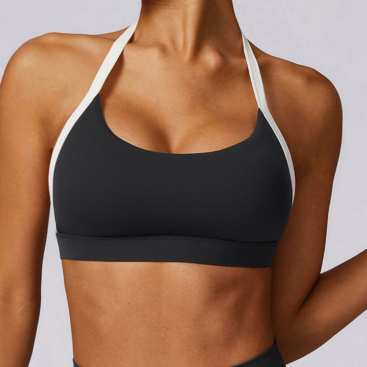 Buddha Stones Jednokolorowy biustonosz z dekoltem halter Długi rękaw Crop Tank Top Spodnie Sport Fitness Siłownia Joga Stroje