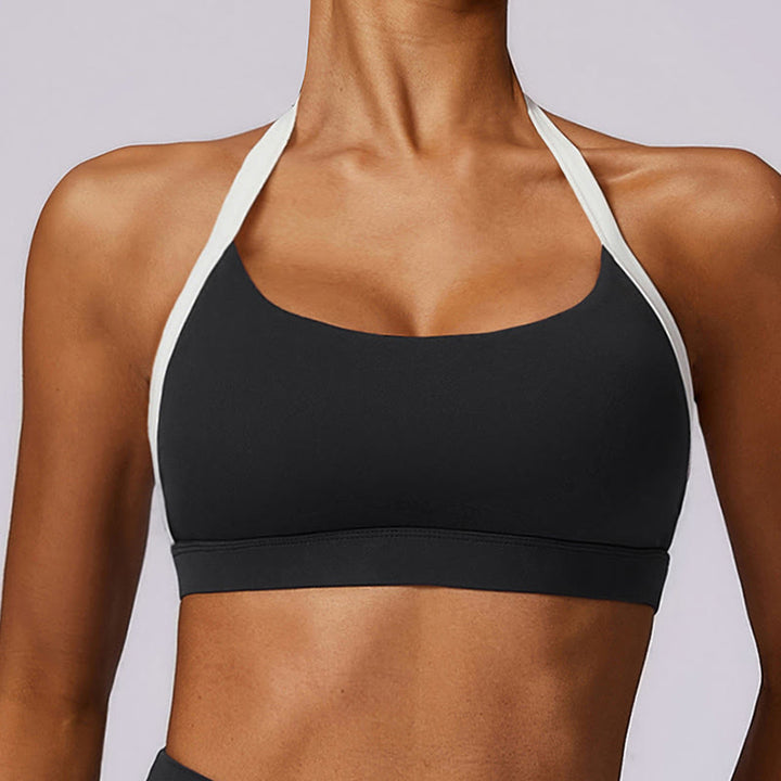 Buddha Stones Jednokolorowy biustonosz z dekoltem halter Długi rękaw Crop Tank Top Spodnie Sport Fitness Siłownia Joga Stroje