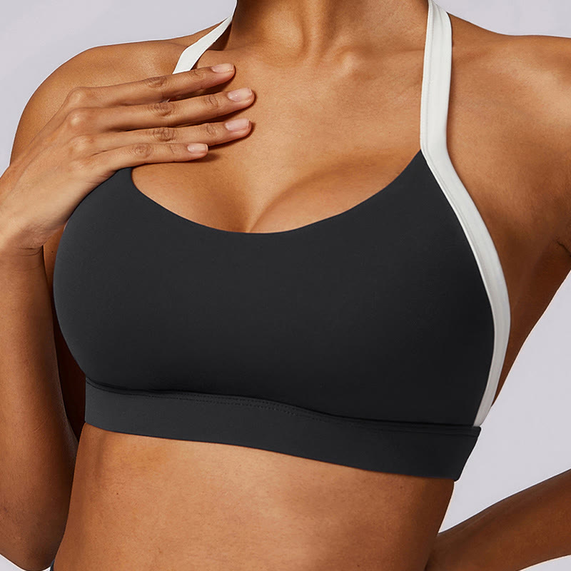 Buddha Stones Jednokolorowy biustonosz z dekoltem halter Długi rękaw Crop Tank Top Spodnie Sport Fitness Siłownia Joga Stroje