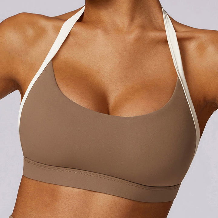 Buddha Stones Jednokolorowy biustonosz z dekoltem halter Długi rękaw Crop Tank Top Spodnie Sport Fitness Siłownia Joga Stroje