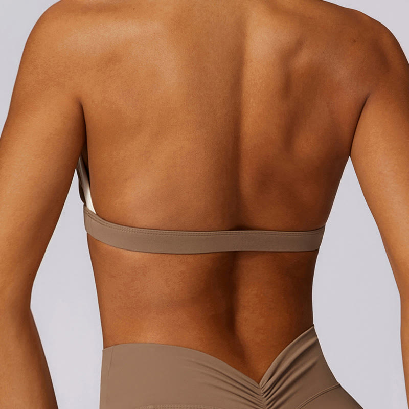 Buddha Stones Jednokolorowy biustonosz z dekoltem halter Długi rękaw Crop Tank Top Spodnie Sport Fitness Siłownia Joga Stroje