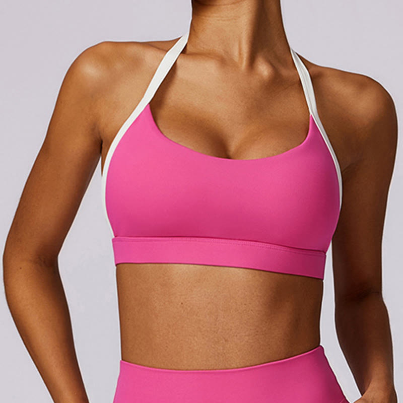 Buddha Stones Jednokolorowy biustonosz z dekoltem halter Długi rękaw Crop Tank Top Spodnie Sport Fitness Siłownia Joga Stroje