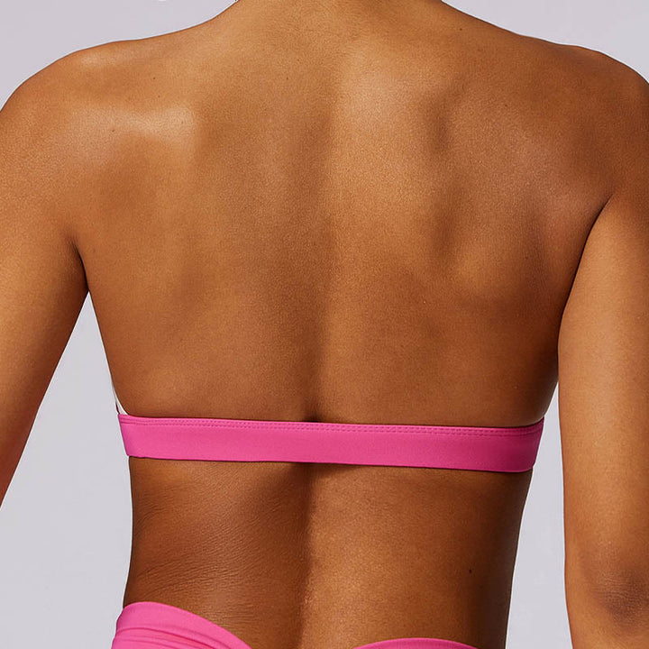 Buddha Stones Jednokolorowy biustonosz z dekoltem halter Długi rękaw Crop Tank Top Spodnie Sport Fitness Siłownia Joga Stroje