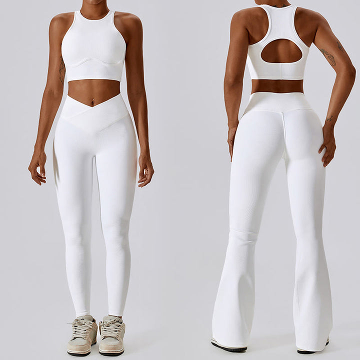 Buddha Stones Bez Rękawów Crop Tank Top Rozkloszowane Spodnie Sport Fitness Joga