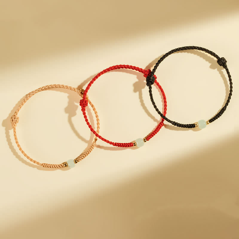 Bransoletka pleciona z Buddha Stones wykonana ręcznie z jadeitu, koralików szczęścia i obfitości