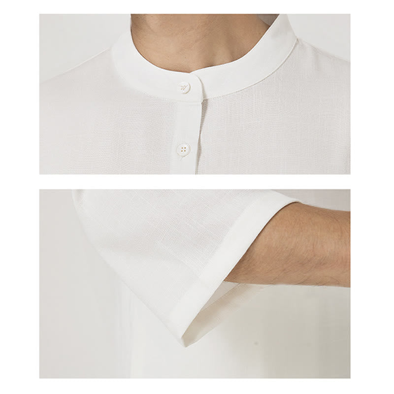 Buddha Stones 2 szt. Guziki Męska koszula z rękawem trzy czwarte Spodnie Medytacja Zen Tai Chi Bawełna Lniany Zestaw Ubrań - image 5