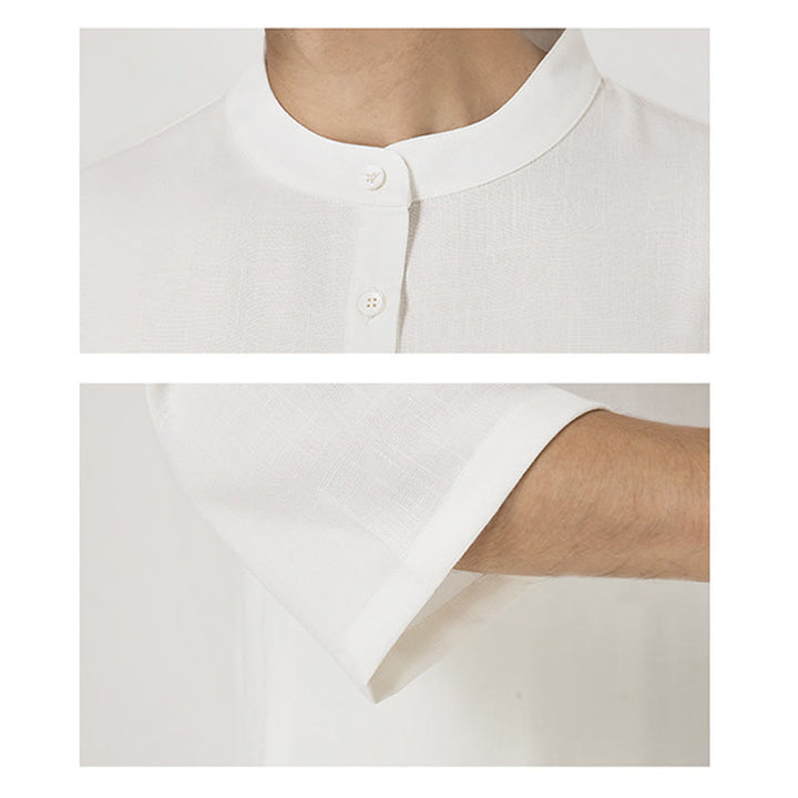 Buddha Stones 2 szt. Guziki Męska koszula z rękawem trzy czwarte Spodnie Medytacja Zen Tai Chi Bawełna Lniany Zestaw Ubrań - image 5