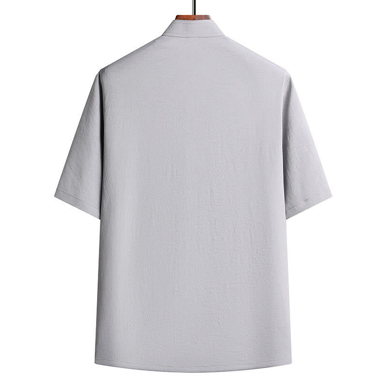 Buddha Stones Fu Charakter Tang Garnitur Hanfu Tradycyjny Mundur Krótki Rękaw Top Spodnie Odzież Męski Zestaw - image 7