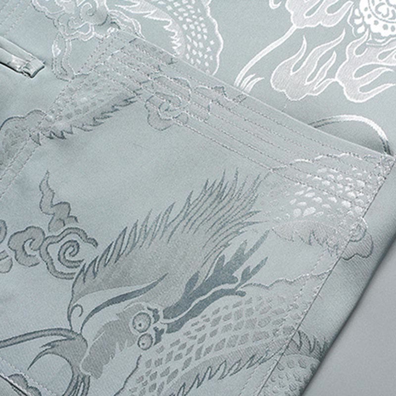 Buddha Stones Wzór Smoka Strój Tang Hanfu Tradycyjny Mundur Krótki Rękaw Top Spodnie Odzież Męski Zestaw - image 5