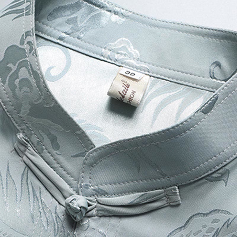 Buddha Stones Wzór Smoka Strój Tang Hanfu Tradycyjny Mundur Krótki Rękaw Top Spodnie Odzież Męski Zestaw - image 3