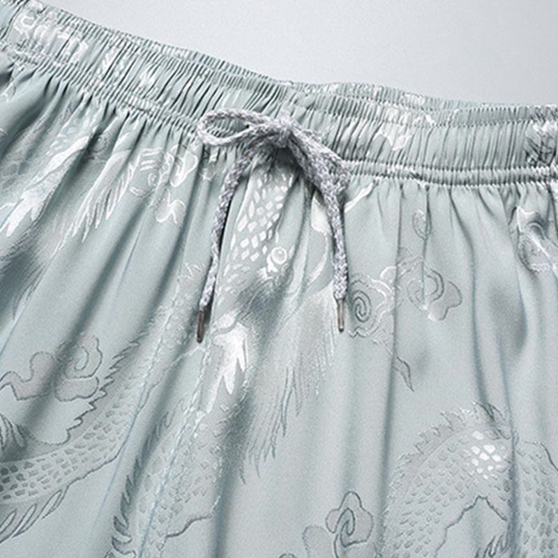 Buddha Stones Wzór Smoka Strój Tang Hanfu Tradycyjny Mundur Krótki Rękaw Top Spodnie Odzież Męski Zestaw - image 8