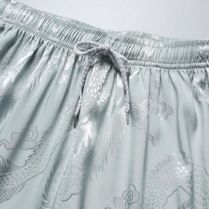 Buddha Stones Wzór Smoka Strój Tang Hanfu Tradycyjny Mundur Krótki Rękaw Top Spodnie Odzież Męski Zestaw - image 8