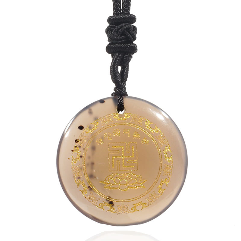 Buddha Stones Swastyka Wzór Lotosu Naturalny Różnorodny Kryształ Czarny Obsydian Oczyszczający Naszyjnik Wisiorek