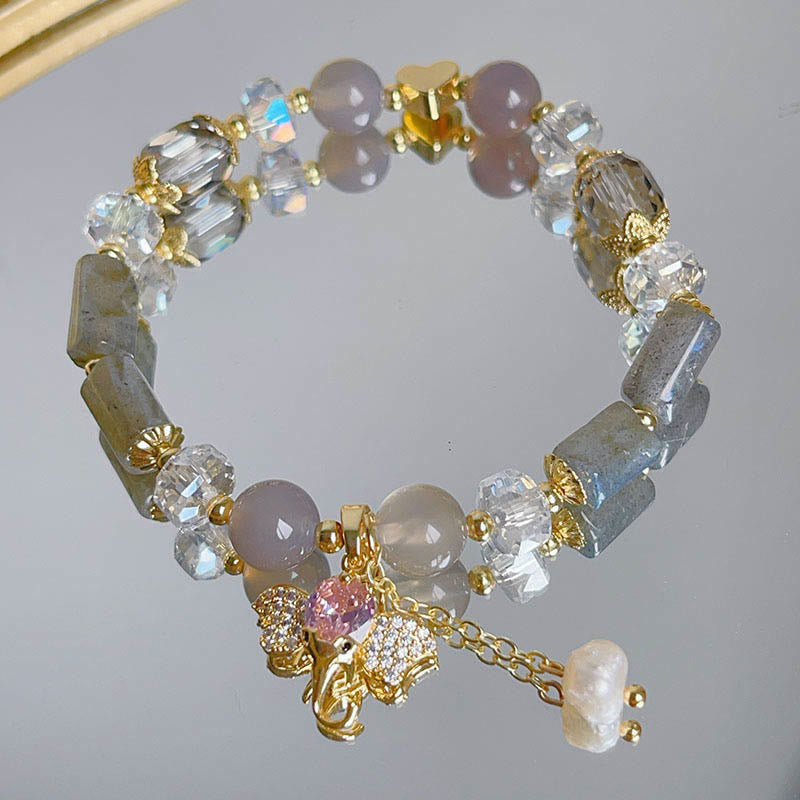 Bransoletka z Buddha Stones , ametystem, zielonym awenturynem, kwarcem truskawkowym i pozytywnym słoniem