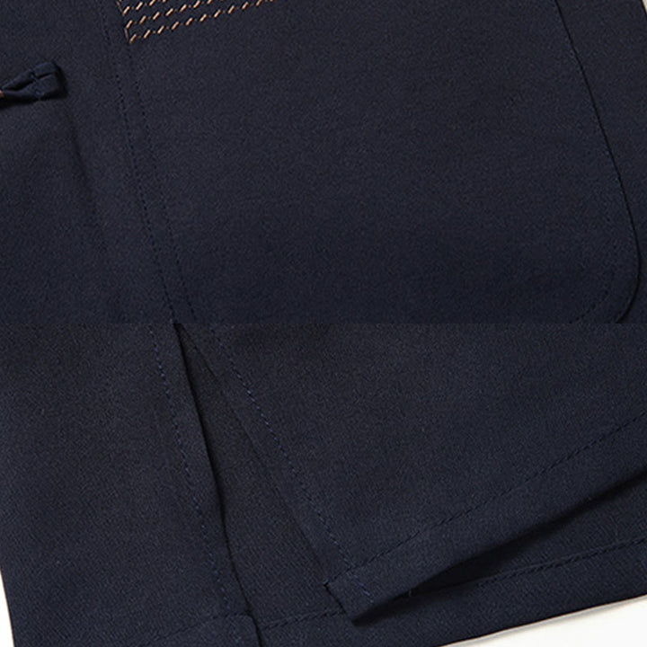 Buddha Stones Fu Charakter Chiński Haft Tang Garnitur Tradycyjny Krótki Rękaw Top Spodnie Odzież Męski Zestaw - image 10