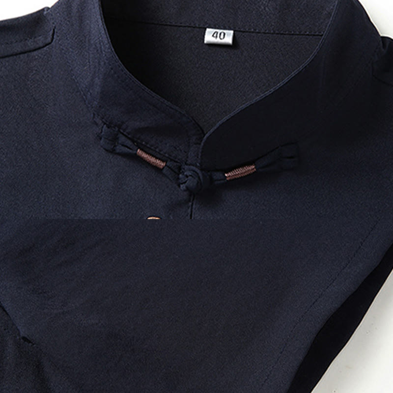 Buddha Stones Fu Charakter Chiński Haft Tang Garnitur Tradycyjny Krótki Rękaw Top Spodnie Odzież Męski Zestaw - image 8