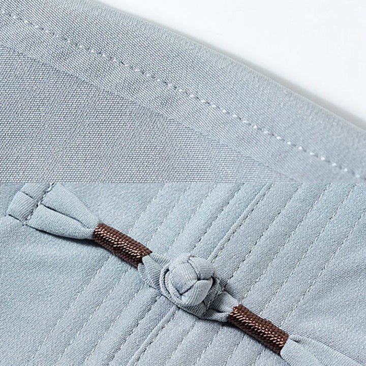 Buddha Stones Fu Haftowany Strój Tang Tradycyjny Żabka-Guzik Krótki Rękaw Spodnie Odzież Męski Zestaw