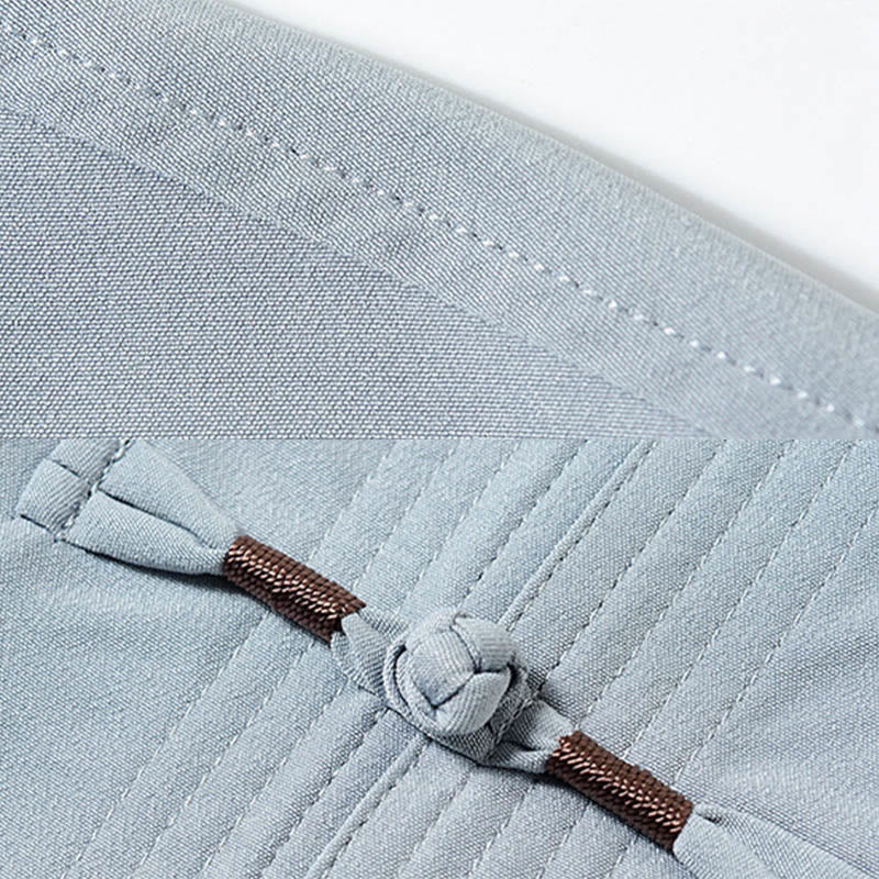 Buddha Stones Fu Haftowany Strój Tang Tradycyjny Żabka-Guzik Krótki Rękaw Spodnie Odzież Męski Zestaw