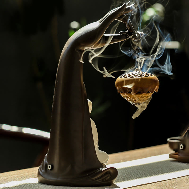 Buddha Stones Led Budda Ręka Cofający się Dym Fontanna Uzdrawiająca Ceramiczna Kadzielnica Dekoracja