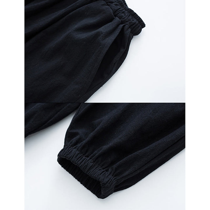 Buddha Stones Jednolity Kolor Tradycyjny Bawełna Len Krótki Rękaw T-shirt Spodnie Odzież Męski Zestaw - image 10