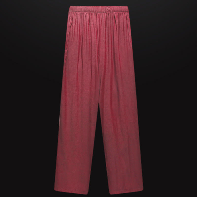 Buddha Stones wzdłuż rzeki podczas święta Qingming Wzór Tradycyjny strój Tang Krótki rękaw Koszula Spodnie Odzież Męski zestaw