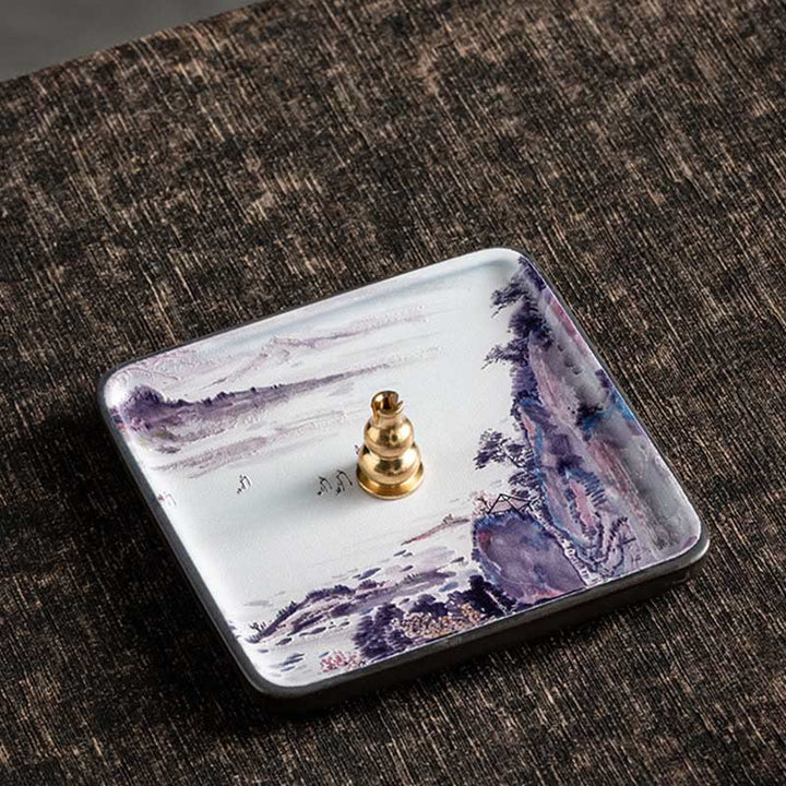 Buddha Stones, Góry, Jezioro, Kwiat, Liść, Uzdrawiająca, Ceramiczna Taca, Patyk, Kadzidło, Dekoracja