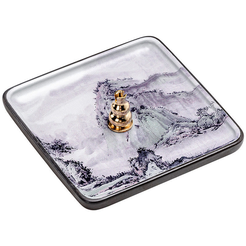 Buddha Stones, Góry, Jezioro, Kwiat, Liść, Uzdrawiająca, Ceramiczna Taca, Patyk, Kadzidło, Dekoracja