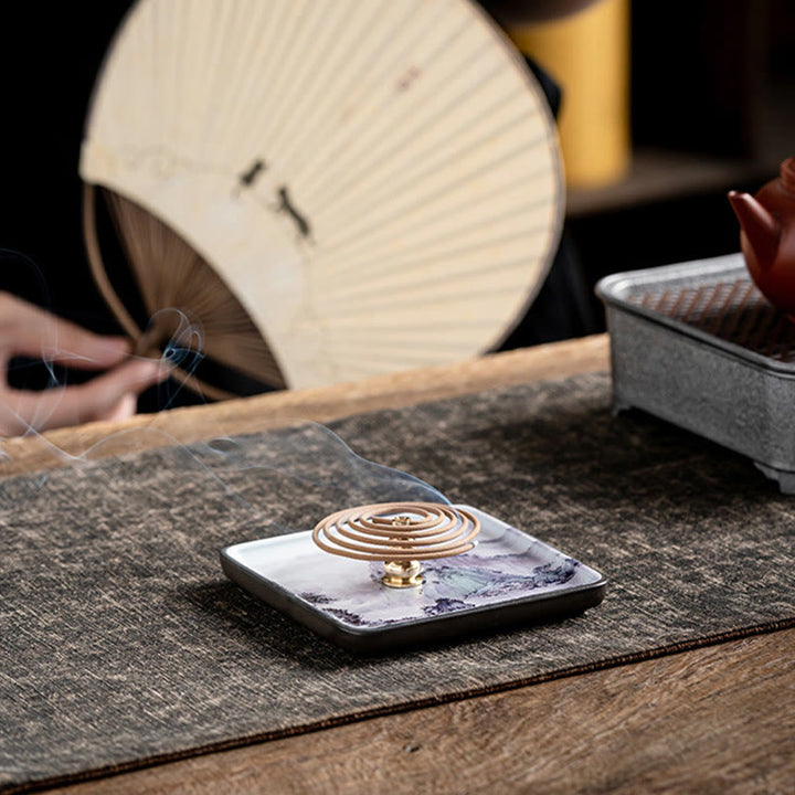 Buddha Stones, Góry, Jezioro, Kwiat, Liść, Uzdrawiająca, Ceramiczna Taca, Patyk, Kadzidło, Dekoracja
