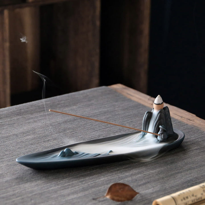 Buddha Stones Podwójna Góra Ryb Koi Uzdrawiająca Ceramiczna Kadzielnica Dekoracja Kadzidła